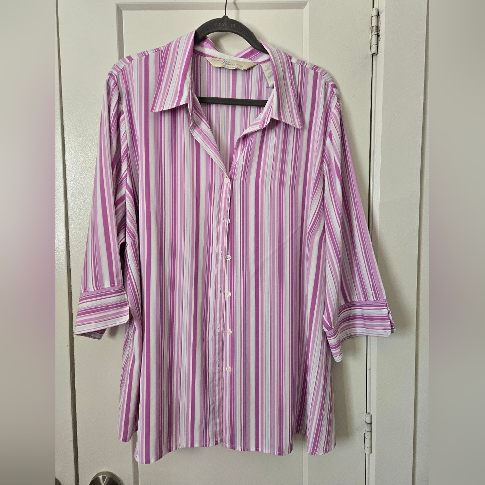 Penmans Plus Pink and White Striped Button-Up Shirt